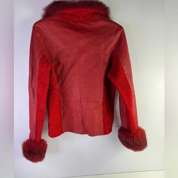 Vintage Pellacci European Sheepskin shearling faux fur fluffy sleeves jacket L